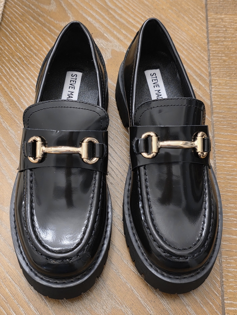 Steve Madden Lando Black Leather Chunky Platform Loafer NWOT Size 6